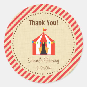 Circus Tent Birthday Sticker Red Stripes