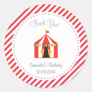Circus Tent Birthday Thank You Sticker Red