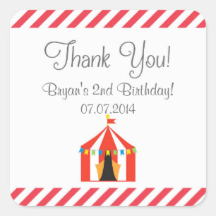 Circus Tent Birthday Thank You Stickers
