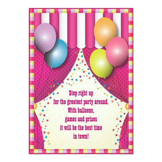 Circus Tent Carnival Girls Birthday Party Card