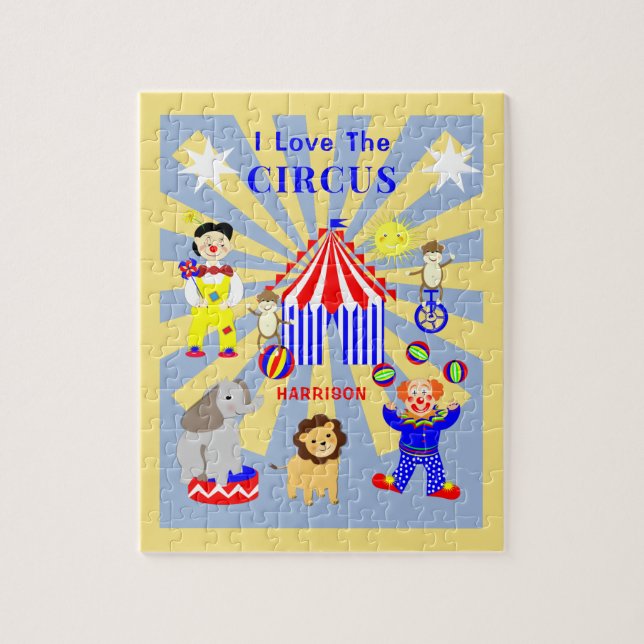 Circus Tent Cartoon Clowns & Animals Personalised Jigsaw Puzzle (Vertical)