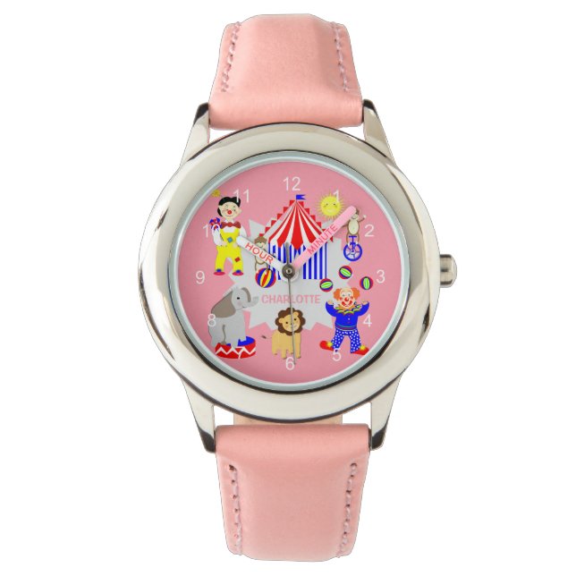 Circus Tent Cartoon Clowns & Animals Personalised  Watch (Front)
