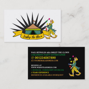 Circus Tent Clown, Kids Entertainer, Clown Business Card