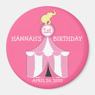 Circus Tent & Elephant Girls Birthday Party Magnet