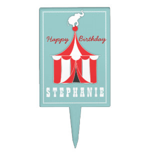 Circus Tent & Elephant Kids Birthday Cake Topper