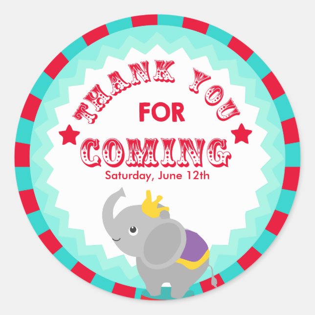 Circus Thank you favour tag (Front)