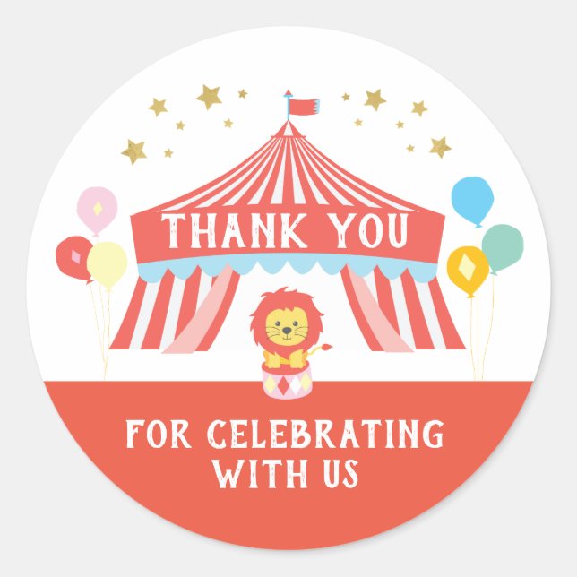 Circus thank you sticker, Carnival Classic Round Sticker (Front)