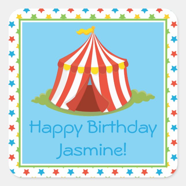 Circus Theme | Big Top Tent | Personalised Square Sticker (Front)