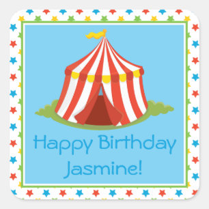Circus Theme   Big Top Tent   Personalised Square Sticker