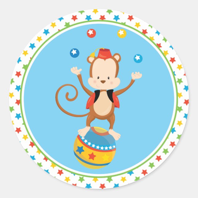 Circus Theme | Circus Monkey | Juggling Classic Round Sticker (Front)