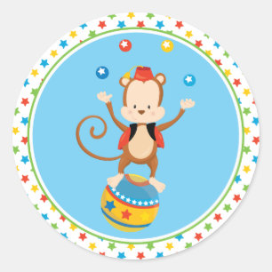 Circus Theme Circus Monkey Juggling Classic Round Sticker