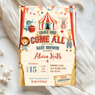 Circus Theme Come One Come All Baby Shower Invitation