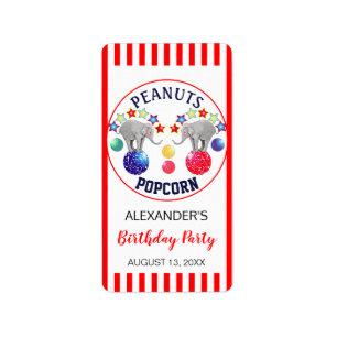 Circus Theme Elephant Birthday Party Favours Label