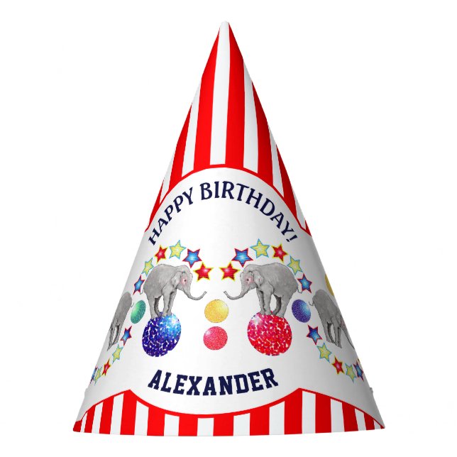 Circus Theme Elephant Birthday Party Hat (Front)