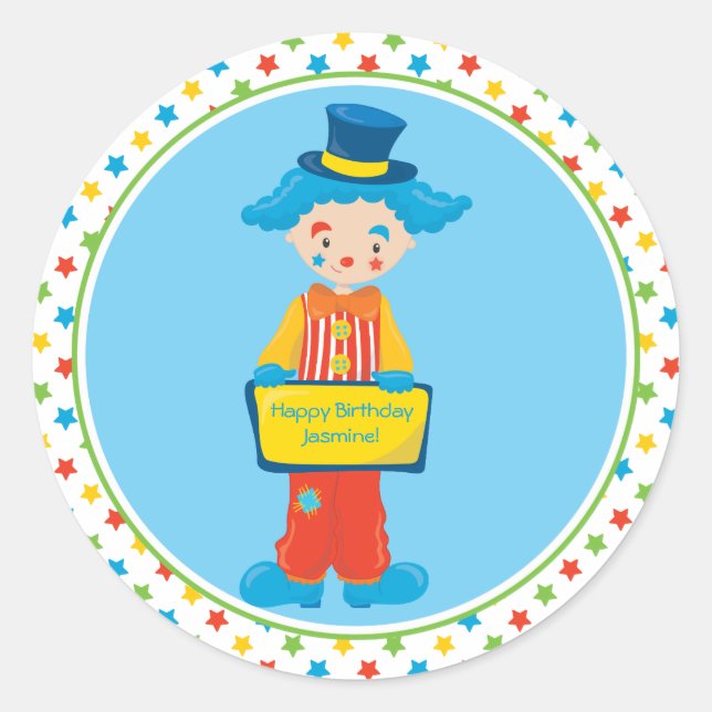 Circus Theme | Funny Clown | Personalised Classic Round Sticker (Front)
