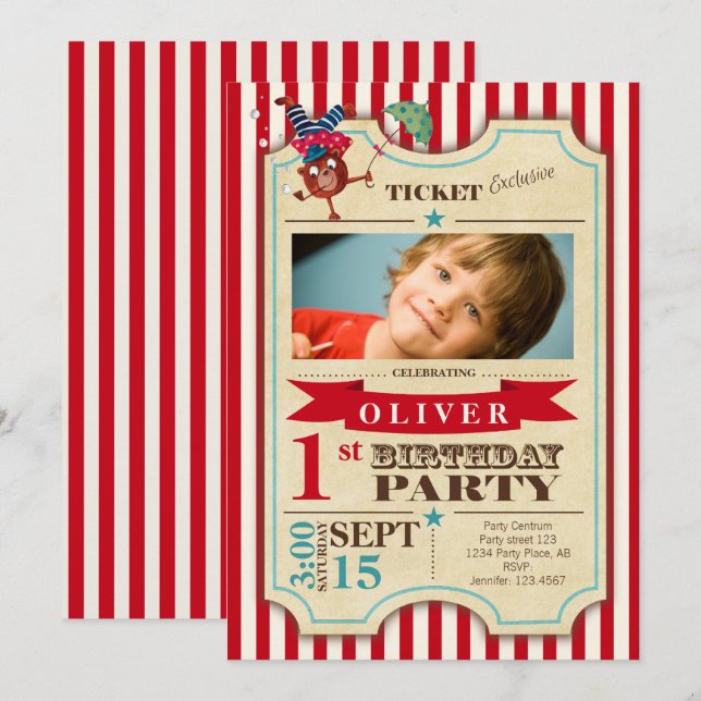 Circus Ticket 1 st Birthday | more addres space | Invitation (Front/Back)