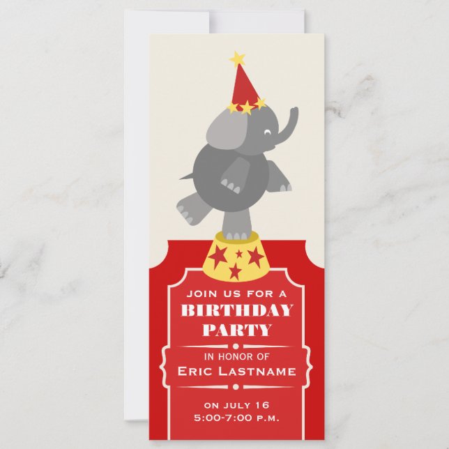 Circus Ticket Elephant Birthday Party Invitation (Front)