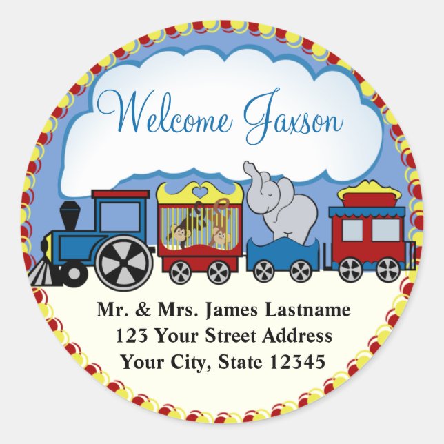 Circus Train Address Classic Round Sticker (Front)
