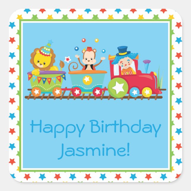 Circus Train | Clown | Lion | Monkey| Personalised Square Sticker (Front)