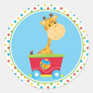 Circus Train   Giraffe Classic Round Sticker