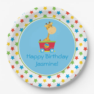 Circus Train Giraffe Personalised Paper Plate