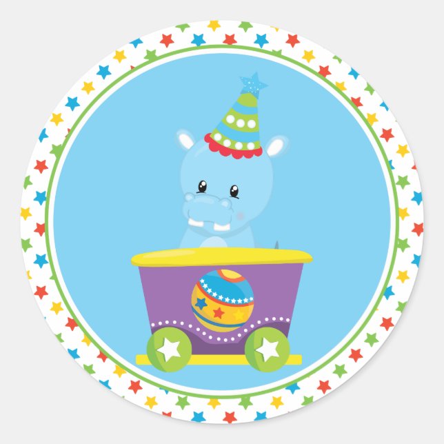 Circus Train | Hippo Classic Round Sticker (Front)