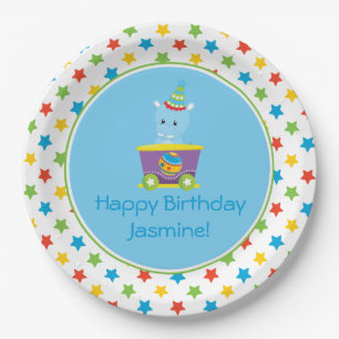 Circus Train Hippo Personalised Paper Plate