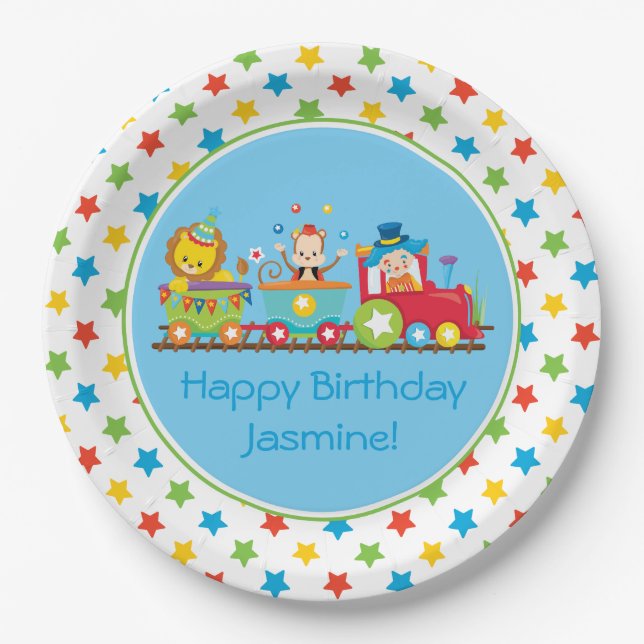 Circus Train | Monkey | Lion | Clown| Personalised Paper Plate (Front)