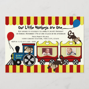 Circus Train Twin Photo Invitation