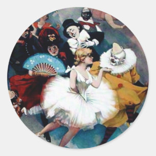 Circus vintage poster ballerina dogs trapez classic round sticker