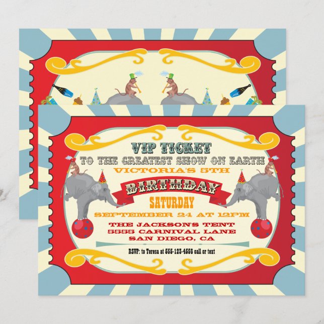 Circus VIP ticket birthday party Invitation (Front/Back)