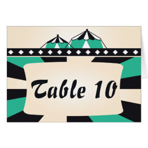 Circus Wedding Table Number Card - Black and Teal