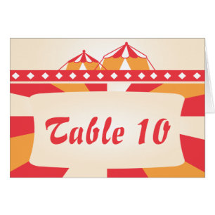 Circus Wedding Table Number Card - Red and Orange