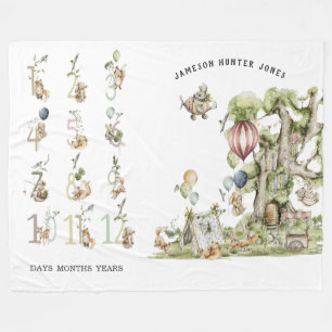 Circus Woodland Forest Animals   Baby Milestone Fleece Blanket