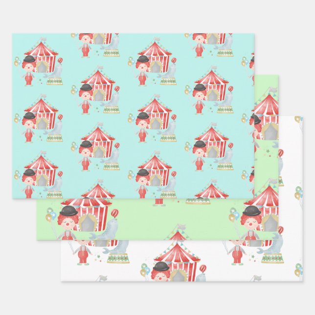 Circus wrapping paper, birthday gift wrap (Set)
