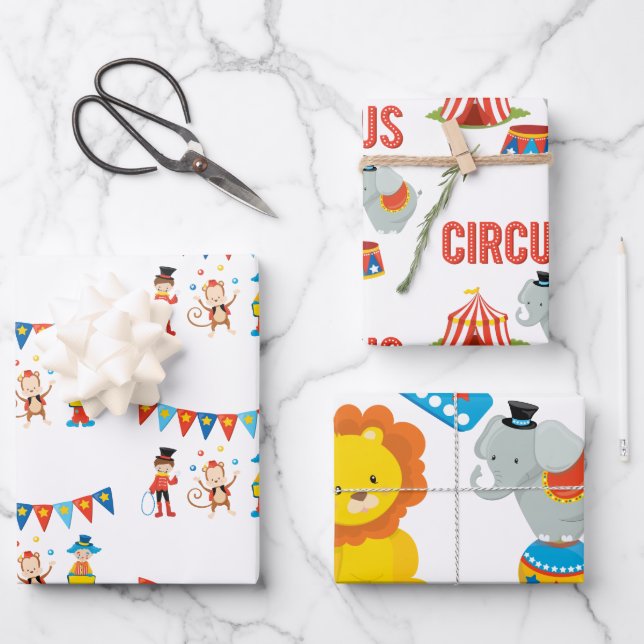 Circus Wrapping Paper Flat Sheet Set of 3 (Front)