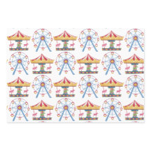 Circus Wrapping Paper Flat Sheet Set of 3