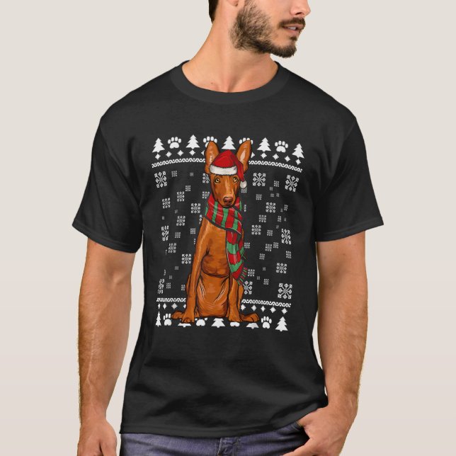 Cirnechi dell Etna Dog Santa Hat Xmas Ugly Christm T-Shirt (Front)