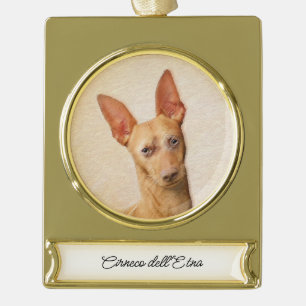 Cirneco dell’Etna Painting - Cute Original Dog Art Gold Plated Banner Ornament