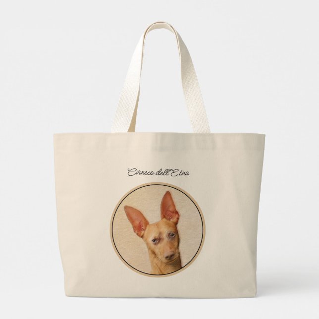 Cirneco dell’Etna Painting Cute Original Dog Art Large Tote Bag (Back)