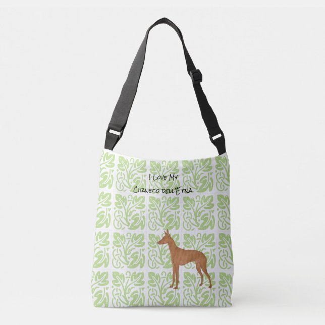 Cirneco dell'Etna and Green Print [Med.] Crossbody Bag (Front)