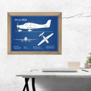 Cirrus SR22 - Aeroplane Blueprint Drawing Plans AB Photo Print