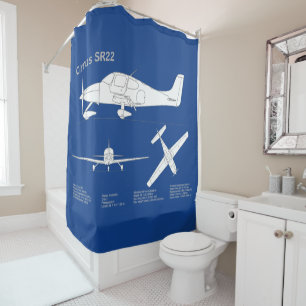 Cirrus SR22 - Aeroplane Blueprint Drawing Plans AB Shower Curtain