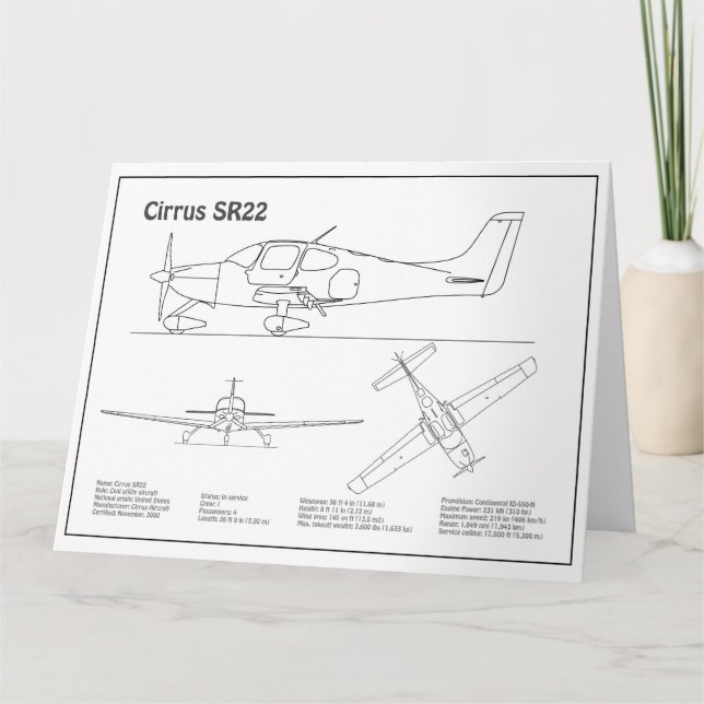 Cirrus SR22 - Aeroplane Blueprint Drawing Plans BD Thank You Card (Front)