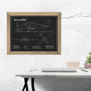 Cirrus SR22 - Aeroplane Blueprint Drawing Plans PD Photo Print