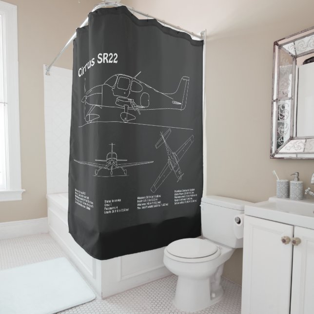 Cirrus SR22 - Aeroplane Blueprint Drawing Plans PD Shower Curtain (In Situ)