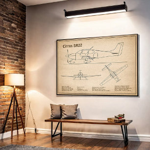 Cirrus SR22 - Aeroplane Blueprint Drawing Plans SD Poster