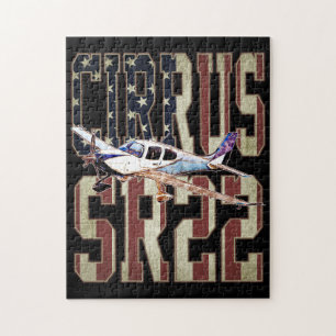 Cirrus SR22 Aircraft Vintage United States Flag Jigsaw Puzzle