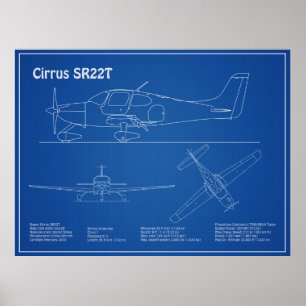Cirrus SR22T - Airplane Blueprint Drawing Plans AD Poster