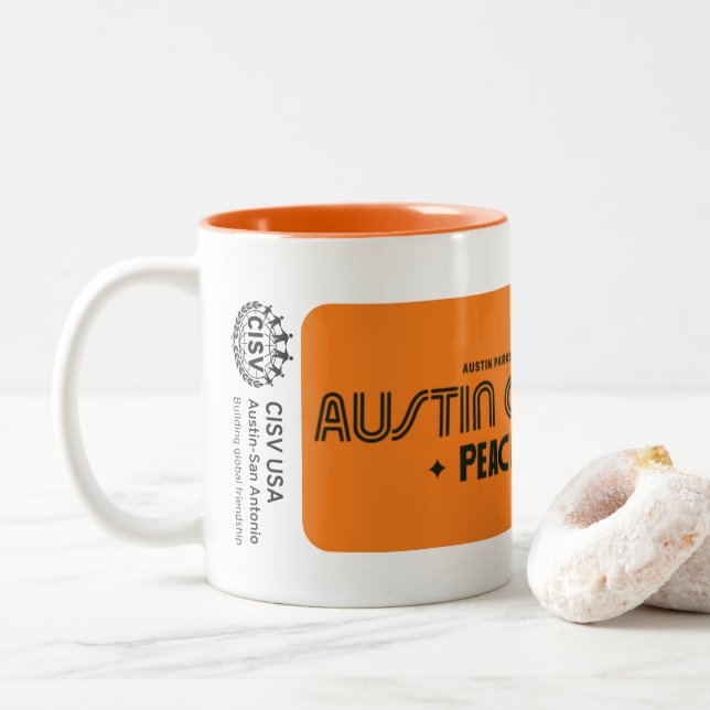 CISV Austin "Austin CISV Limits"  Two-Tone Coffee Mug (With Donut)